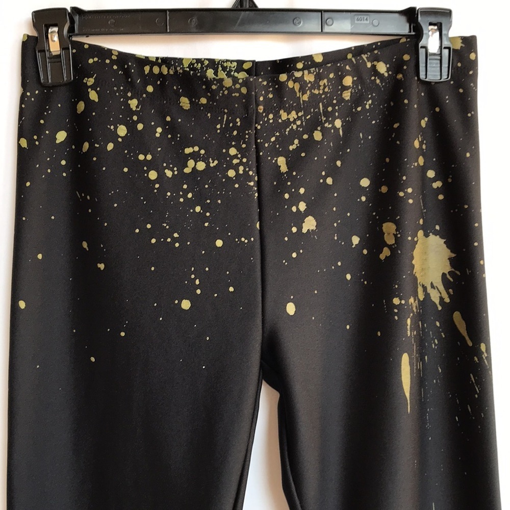 Hot Sox black paint splatter design leggings, sz M - Picture 2 of 11